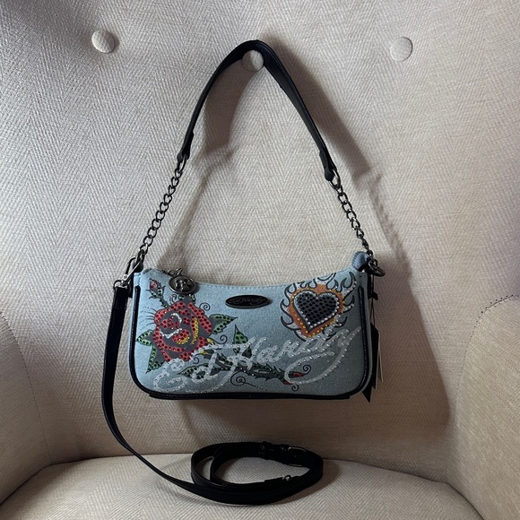 Ed Hardy Gray Shoulder and Crossbody Bag with Embroidery. NWT - Picture 13 of 13